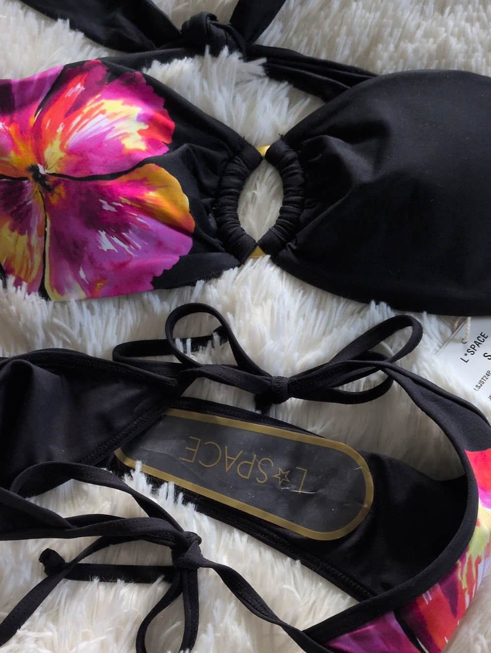 l*space Black Bikini with Pink & Yellow Floral Panels- NWT - Picture 4 of 5